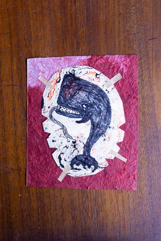 Original Art Print ~ Red & Marble Oval Whale