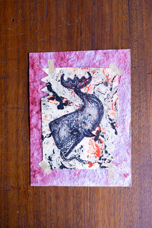 Original Art Print ~ Red & Marble Whale