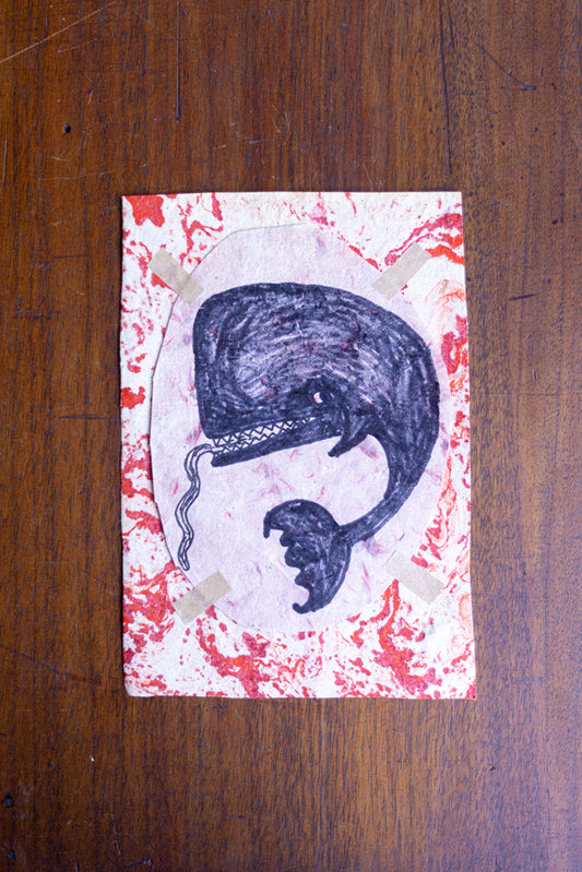 Original Art Print ~ Marble Red & Pink Petal Whale