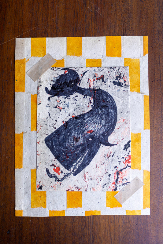 Original Art Print ~ Woven Tumeric & Marble Whale